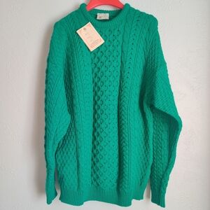 Carraig Donn Pure Wool Green Knit Pullover Sweater